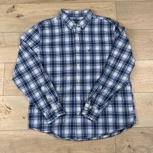 American Eagle Men’s Button Up Plaid Long Sleeve shirt White and Blue